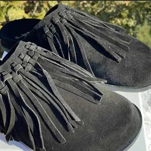 Free People Black Suede Fringed Mules - Picture 6 of 6